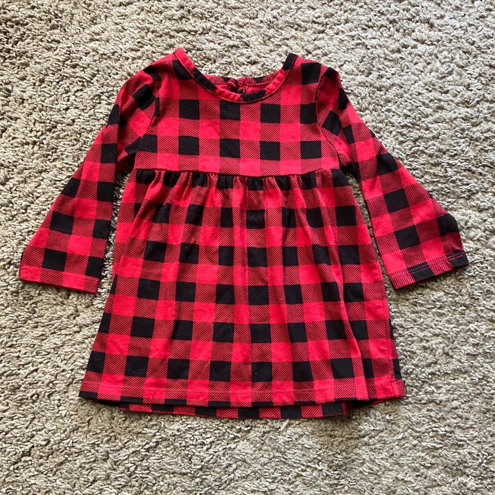 Girls Red and Black Plaid Long Sleeve Blouse/Tunic